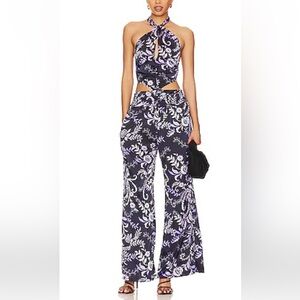 MISA LOS ANGELES Laya Jumpsuit in Indigo Vines SZ Medium